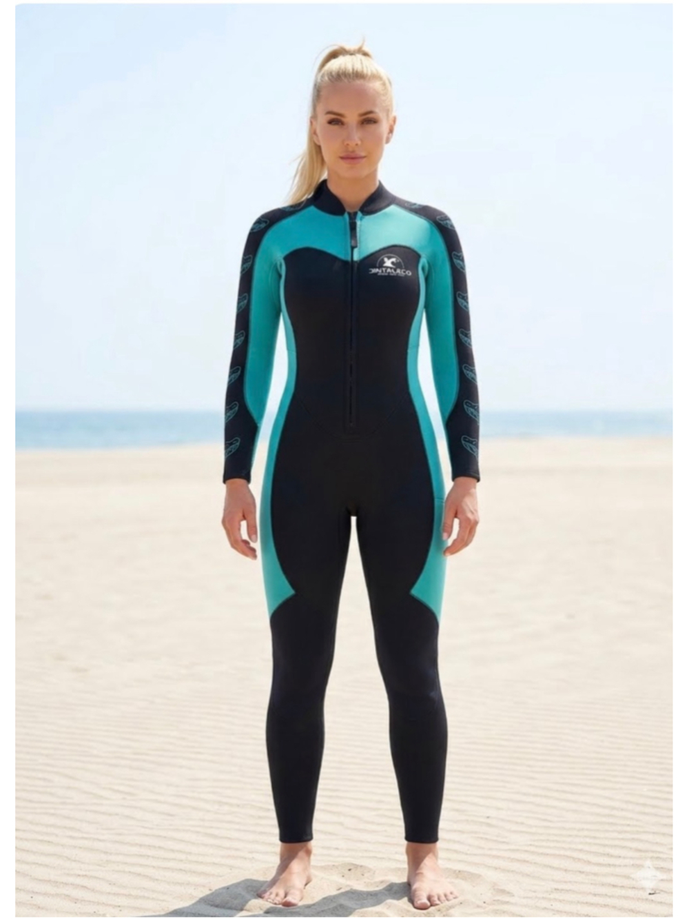 Women's Jintaleco Wetsuit One Piece Swimsuit Black Teal Neoprene Cold Water NWOT